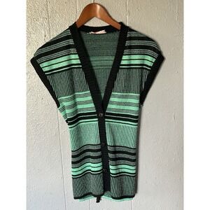 Vintage Marbella Knits Striped Sweater Vest Green Black Retro Size M Stretch